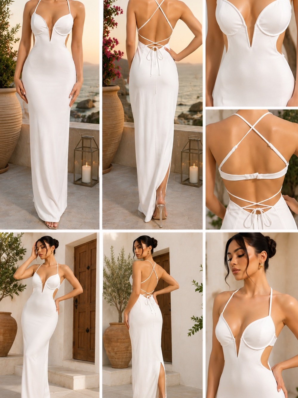 PrettyLittleThing – White V Bar Corset Cross Back Maxi Dress